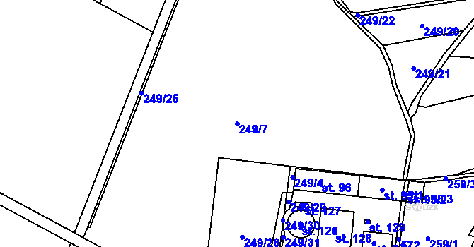 Parcela st. 249/7 v KÚ Smrk u Úžic, Katastrální mapa