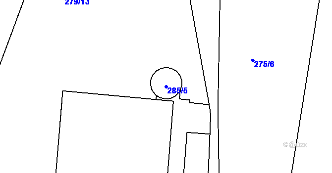 Parcela st. 285/5 v KÚ Smrk u Úžic, Katastrální mapa