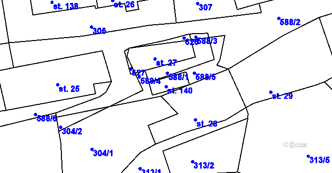 Parcela st. 140 v KÚ Smrk u Úžic, Katastrální mapa