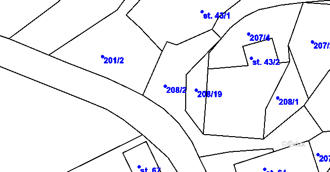 Parcela st. 208/2 v KÚ Úžice u Kutné Hory, Katastrální mapa