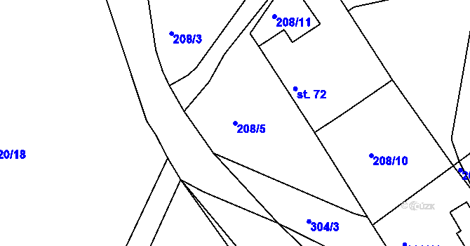 Parcela st. 208/5 v KÚ Úžice u Kutné Hory, Katastrální mapa