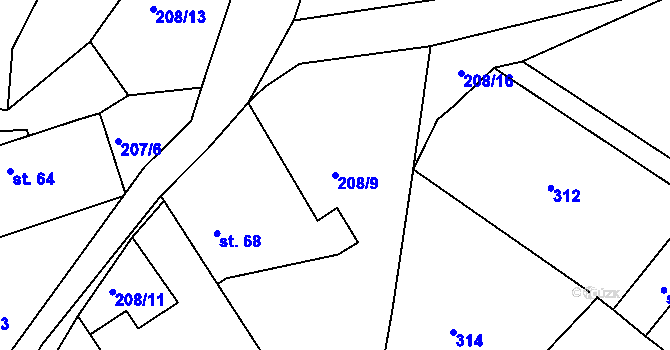 Parcela st. 208/9 v KÚ Úžice u Kutné Hory, Katastrální mapa