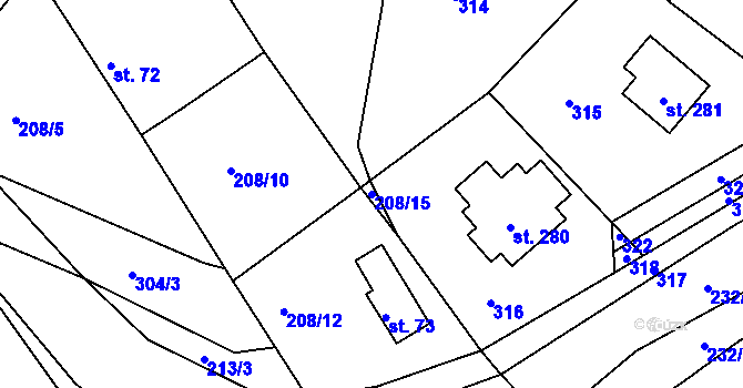 Parcela st. 208/15 v KÚ Úžice u Kutné Hory, Katastrální mapa