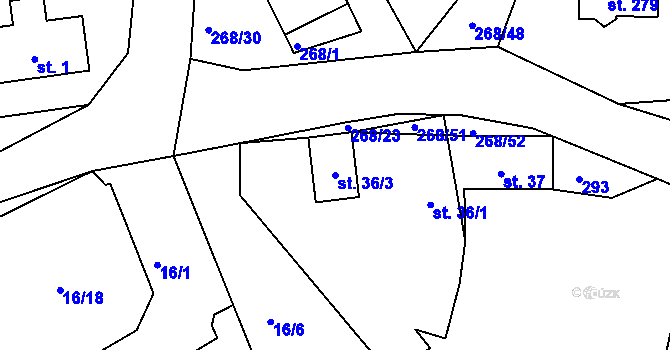 Parcela st. 36/3 v KÚ Úžice u Kutné Hory, Katastrální mapa