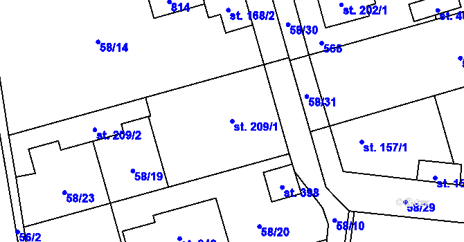 Parcela st. 209/1 v KÚ Úžice u Kralup nad Vltavou, Katastrální mapa