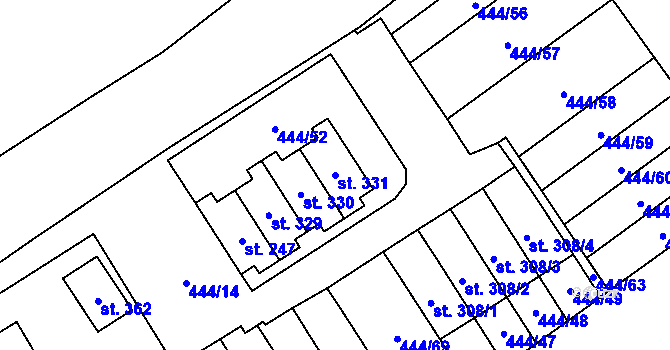 Parcela st. 331 v KÚ Úžice u Kralup nad Vltavou, Katastrální mapa