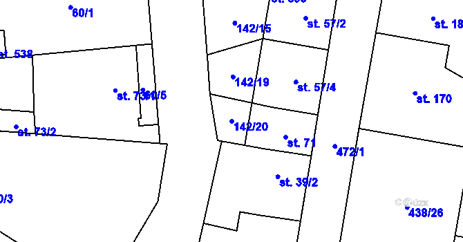 Parcela st. 142/20 v KÚ Úžice u Kralup nad Vltavou, Katastrální mapa