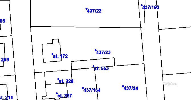 Parcela st. 437/23 v KÚ Úžice u Kralup nad Vltavou, Katastrální mapa