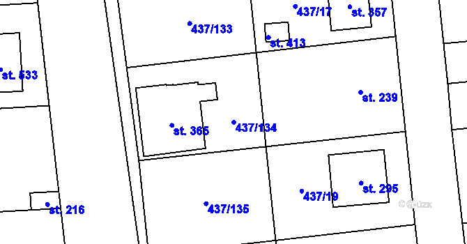 Parcela st. 437/134 v KÚ Úžice u Kralup nad Vltavou, Katastrální mapa