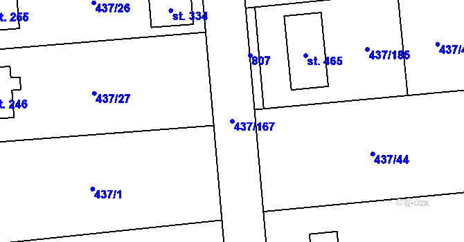 Parcela st. 437/167 v KÚ Úžice u Kralup nad Vltavou, Katastrální mapa