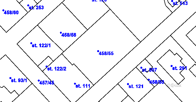 Parcela st. 458/55 v KÚ Úžice u Kralup nad Vltavou, Katastrální mapa