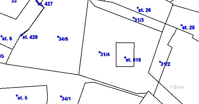 Parcela st. 31/4 v KÚ Úžice u Kralup nad Vltavou, Katastrální mapa