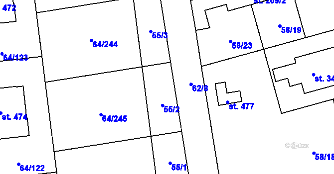 Parcela st. 55 v KÚ Úžice u Kralup nad Vltavou, Katastrální mapa