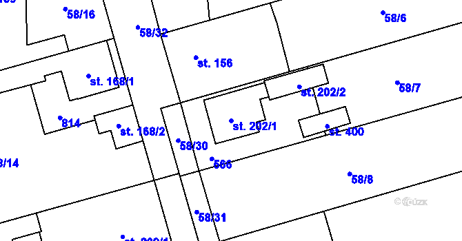 Parcela st. 202/1 v KÚ Úžice u Kralup nad Vltavou, Katastrální mapa
