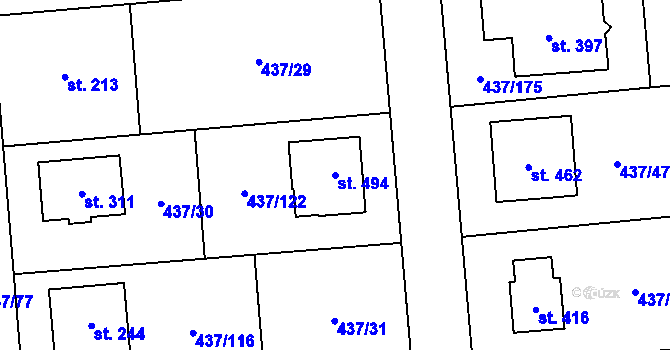 Parcela st. 494 v KÚ Úžice u Kralup nad Vltavou, Katastrální mapa