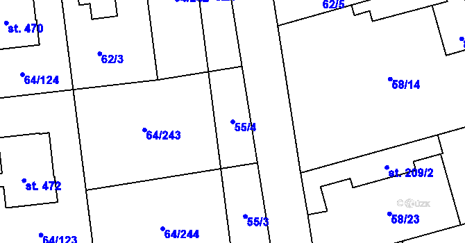 Parcela st. 55/4 v KÚ Úžice u Kralup nad Vltavou, Katastrální mapa