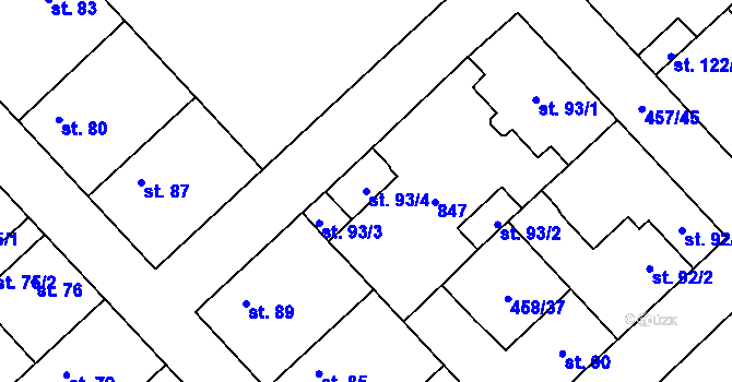 Parcela st. 93/4 v KÚ Úžice u Kralup nad Vltavou, Katastrální mapa