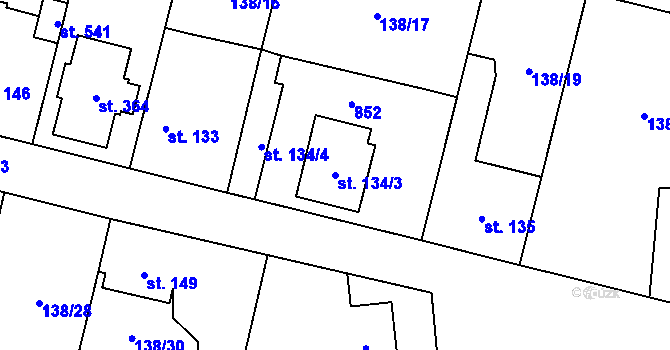 Parcela st. 134/3 v KÚ Úžice u Kralup nad Vltavou, Katastrální mapa
