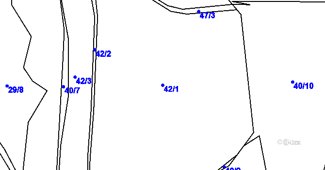 Parcela st. 42/1 v KÚ Dělouš, Katastrální mapa