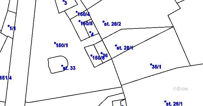 Parcela st. 36 v KÚ Vacanovice, Katastrální mapa