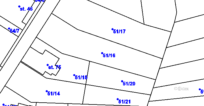 Parcela st. 51/16 v KÚ Vacanovice, Katastrální mapa