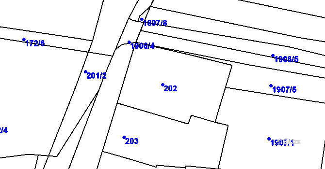 Parcela st. 202 v KÚ Vacenovice u Kyjova, Katastrální mapa