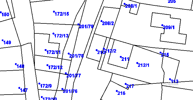 Parcela st. 210 v KÚ Vacenovice u Kyjova, Katastrální mapa