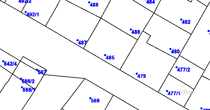 Parcela st. 485 v KÚ Vacenovice u Kyjova, Katastrální mapa