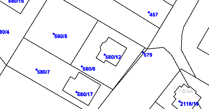Parcela st. 580/12 v KÚ Vacenovice u Kyjova, Katastrální mapa