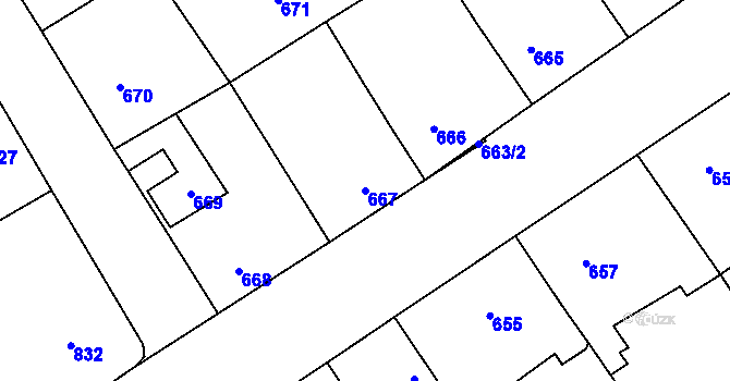 Parcela st. 667 v KÚ Vacenovice u Kyjova, Katastrální mapa