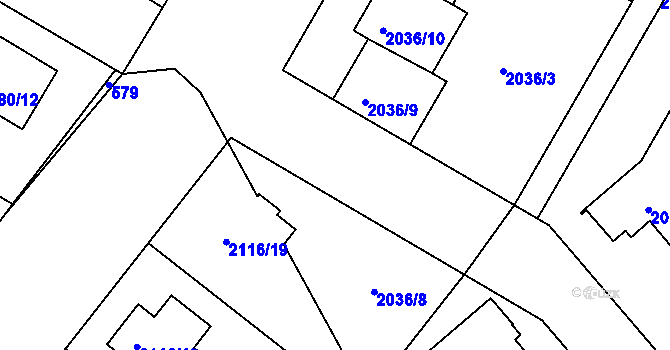 Parcela st. 2036/2 v KÚ Vacenovice u Kyjova, Katastrální mapa