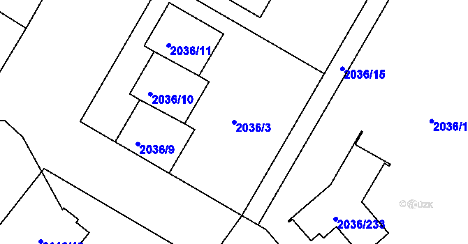 Parcela st. 2036/3 v KÚ Vacenovice u Kyjova, Katastrální mapa