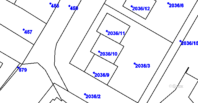 Parcela st. 2036/10 v KÚ Vacenovice u Kyjova, Katastrální mapa