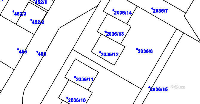 Parcela st. 2036/12 v KÚ Vacenovice u Kyjova, Katastrální mapa