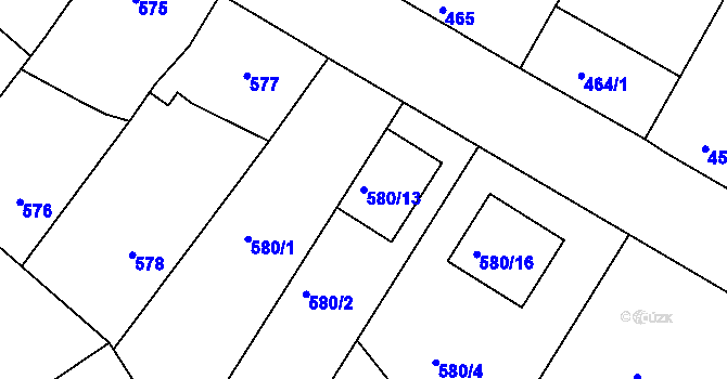 Parcela st. 580/13 v KÚ Vacenovice u Kyjova, Katastrální mapa
