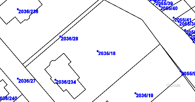 Parcela st. 2036/18 v KÚ Vacenovice u Kyjova, Katastrální mapa