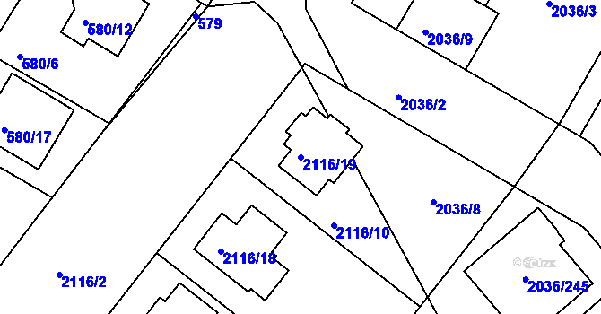 Parcela st. 2116/19 v KÚ Vacenovice u Kyjova, Katastrální mapa