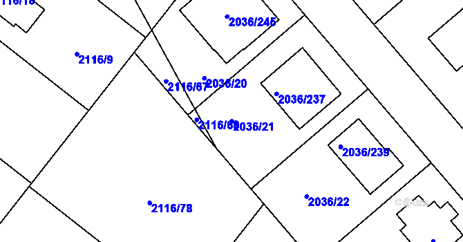 Parcela st. 2036/21 v KÚ Vacenovice u Kyjova, Katastrální mapa