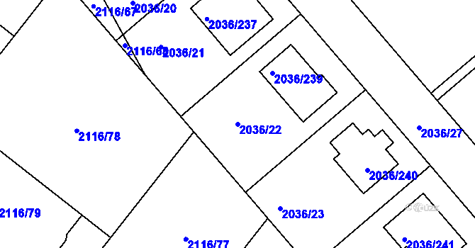 Parcela st. 2036/22 v KÚ Vacenovice u Kyjova, Katastrální mapa