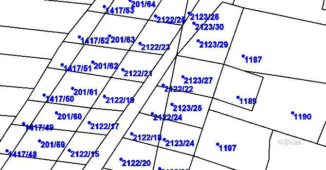 Parcela st. 2122/22 v KÚ Vacenovice u Kyjova, Katastrální mapa