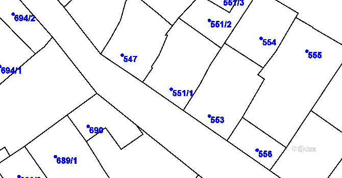 Parcela st. 551/1 v KÚ Vacenovice u Kyjova, Katastrální mapa