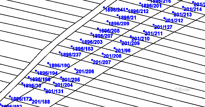 Parcela st. 201/208 v KÚ Vacenovice u Kyjova, Katastrální mapa