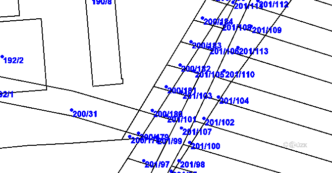 Parcela st. 200/181 v KÚ Vacenovice u Kyjova, Katastrální mapa