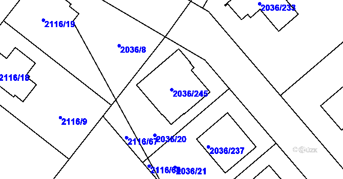 Parcela st. 2036/245 v KÚ Vacenovice u Kyjova, Katastrální mapa