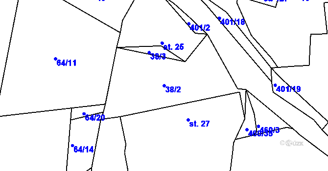 Parcela st. 38/2 v KÚ Vacíkov, Katastrální mapa