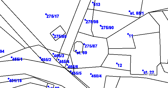 Parcela st. 275/87 v KÚ Vacíkov, Katastrální mapa