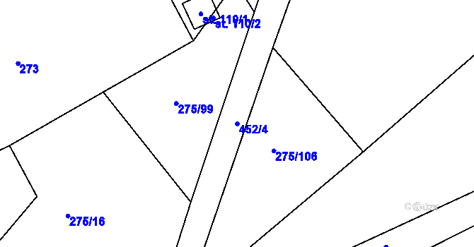 Parcela st. 452/4 v KÚ Vacíkov, Katastrální mapa