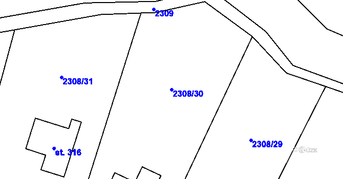 Parcela st. 2308/30 v KÚ Václavice u Benešova, Katastrální mapa