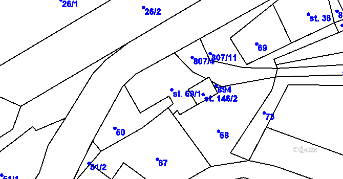 Parcela st. 69/1 v KÚ Václavov u Zábřeha, Katastrální mapa