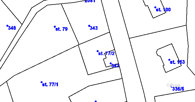 Parcela st. 77/2 v KÚ Dolní Václavov, Katastrální mapa